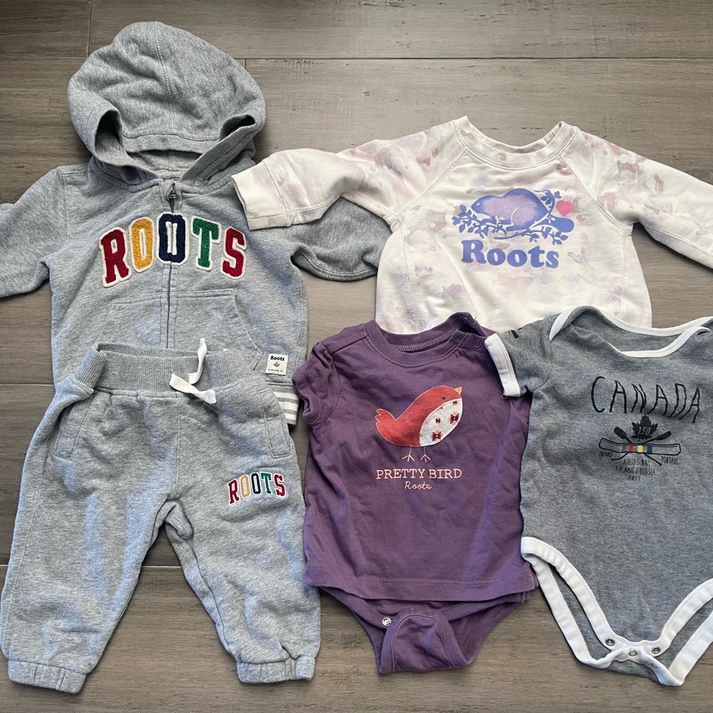 5 Piece Lot - Baby Roots Canada Infant Girls - Sweatsuit / Hoodie / 1-Piece 6-12